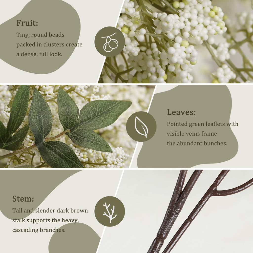 3 Pcs Artificial Berry Stem 36" Realistic Flowers Picks Branches Faux Stem Spray DIY for Holiday Seasonal Farmhouse