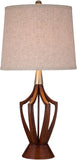 St. Claire Mid Century Modern Table Lamp 30 3/4" Tall Wood Brown Open Vase Taupe Fabric Drum Shade Living Room House