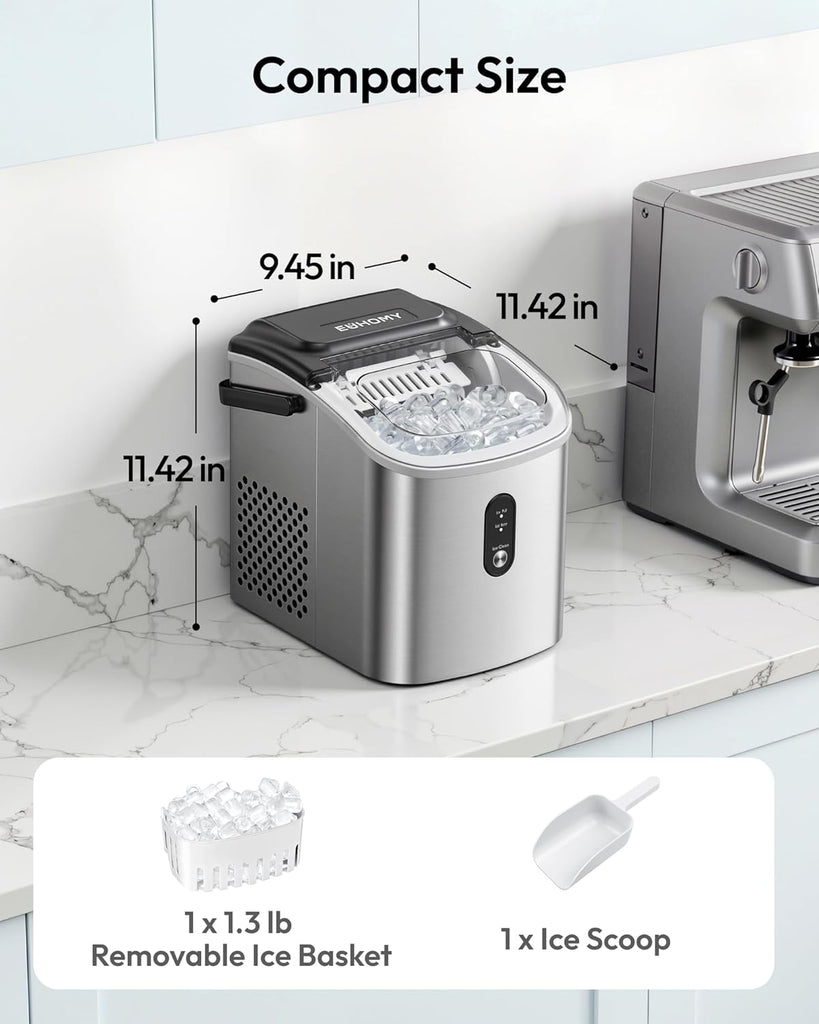 Ice Maker Countertop, Portable Ice Machine with Carry Handle, 26.5lbs Per Day, 9 Cubes in 6 Mins, Auto-Cleaning