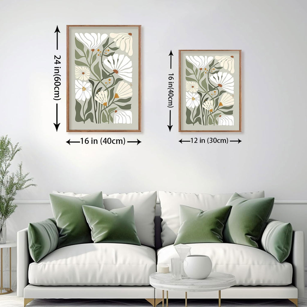 Framed Wall Art Wildflower Floral Canvas Wall Art Botanical Print Set of 3, Flower Illustrations Minimalist Modern