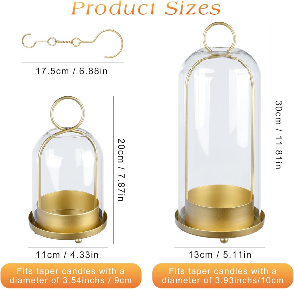 5" & 4" Hurricane Glass Candle Holders, Set of 2 Metal Candle Holder with Handmade Sturdy Glass Dome, Candle Lantern