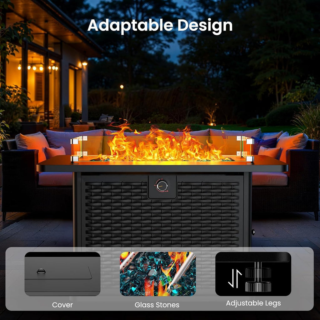 43-Inch Rectangular Propane Fire Pit – 60,000 BTU Output, Premium Gas Fire Pit Table for Outside Patio, 304 Stainless Steel H-Burner, Glass Stones & - Image 4