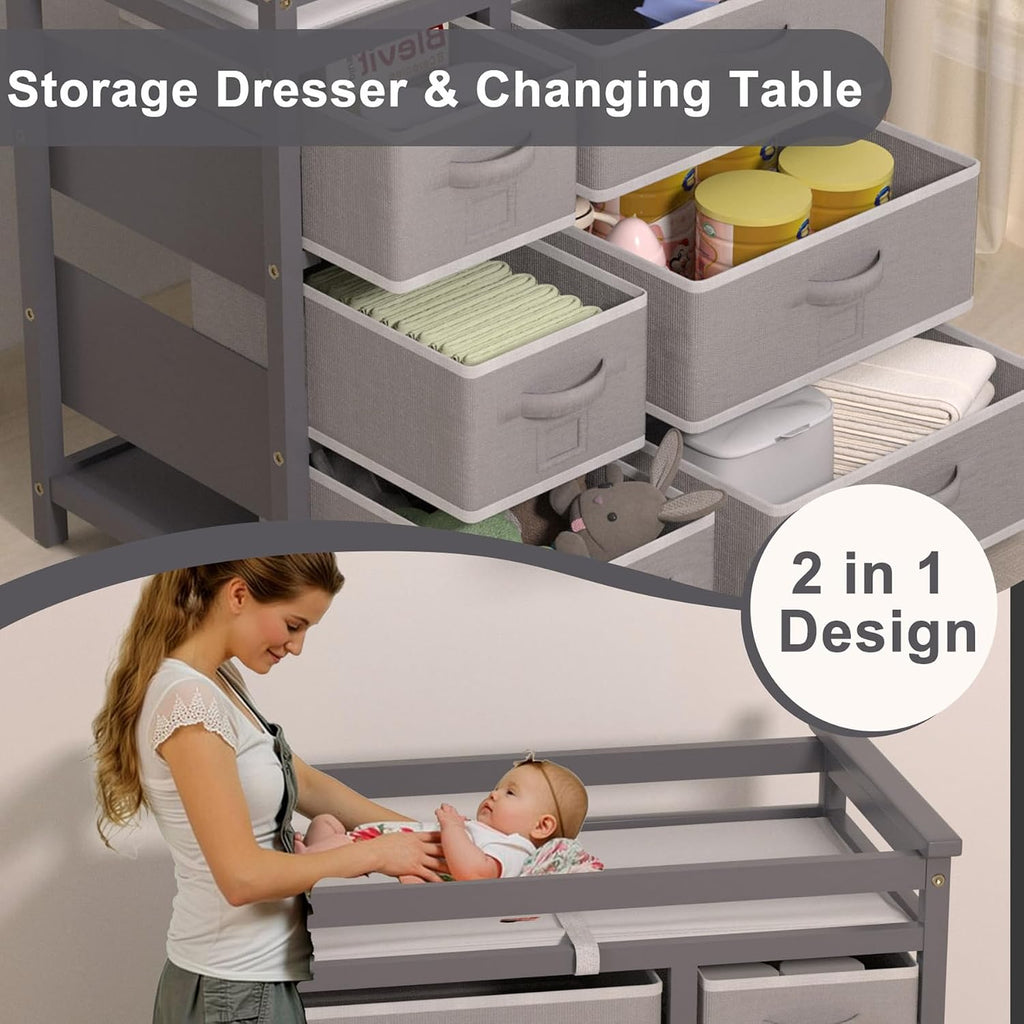 Baby Changing Table with 6 Storage Drawers and Pad Topper Modern Diaper Change Station Changing Table Dresser for