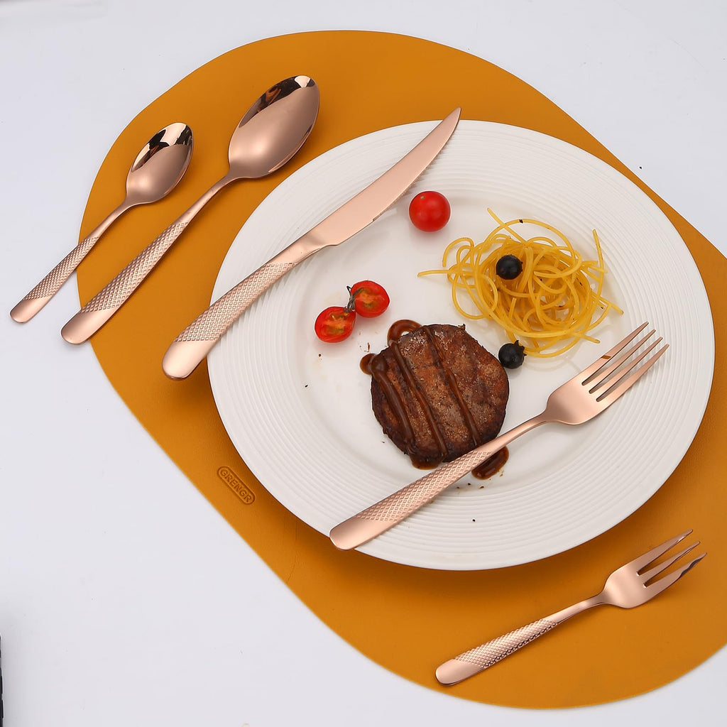 Hammered Flatware Set Copper/Rose Gold Silverware 20 Piece Stainless Steel Service for 4 Forks Knives Spoons Heavy
