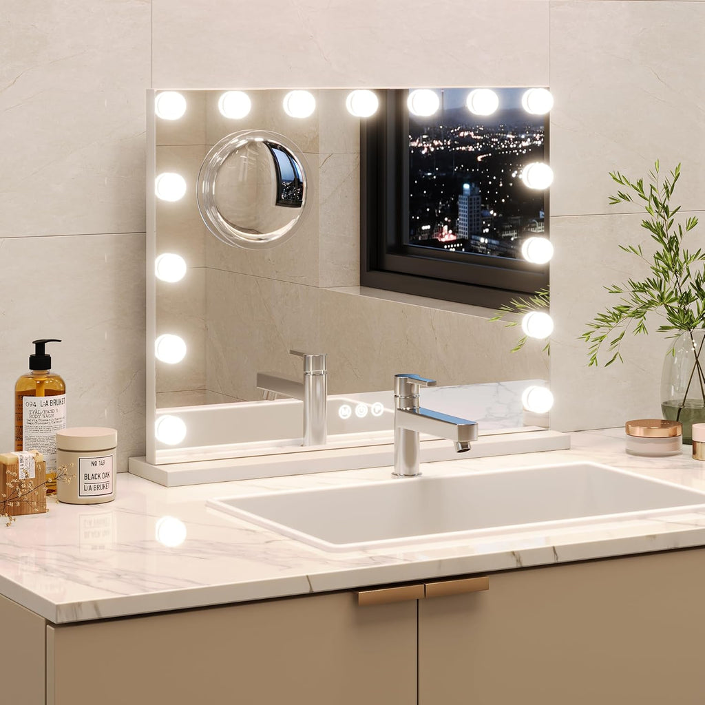 Vanity Mirror with Lights, 23" x 18" Makeup Mirror with Lights, Hollywood Lighted Vanity Mirrors with 15