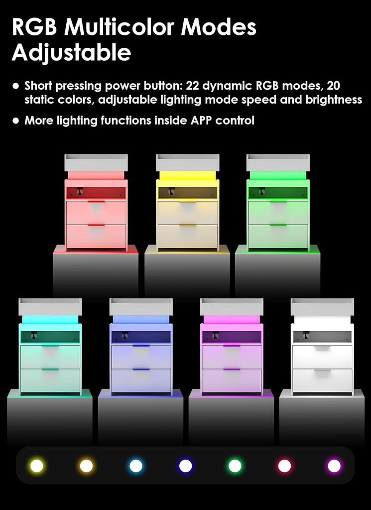 Night Stand with Gun Drawer, Modern Nightstand with Hidden Charging Station, LED Beside End Table with USB and Type-C