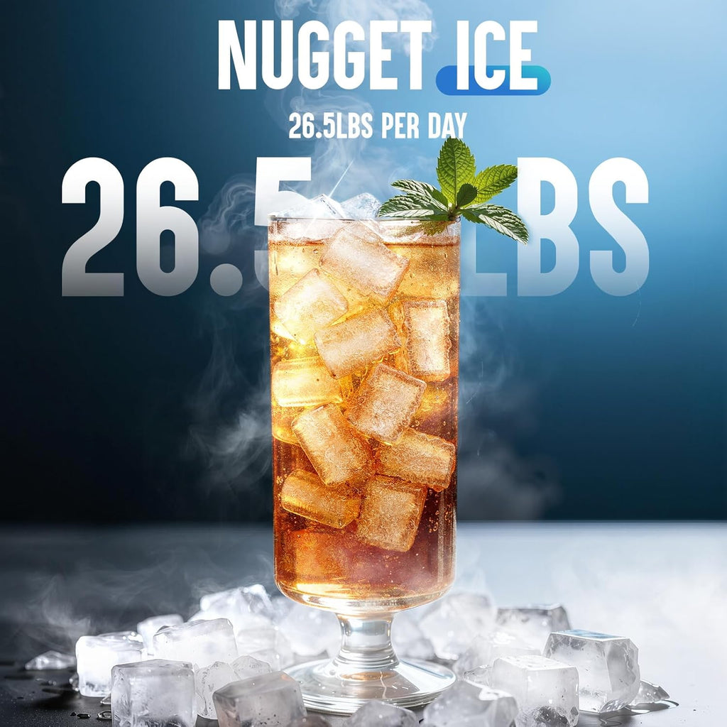 Nugget Ice Maker Countertop - 6 Mins Fast Ice Production, FLASHCHILL, 26.5 LBS/Day, Self-Cleaning, Compact Portable