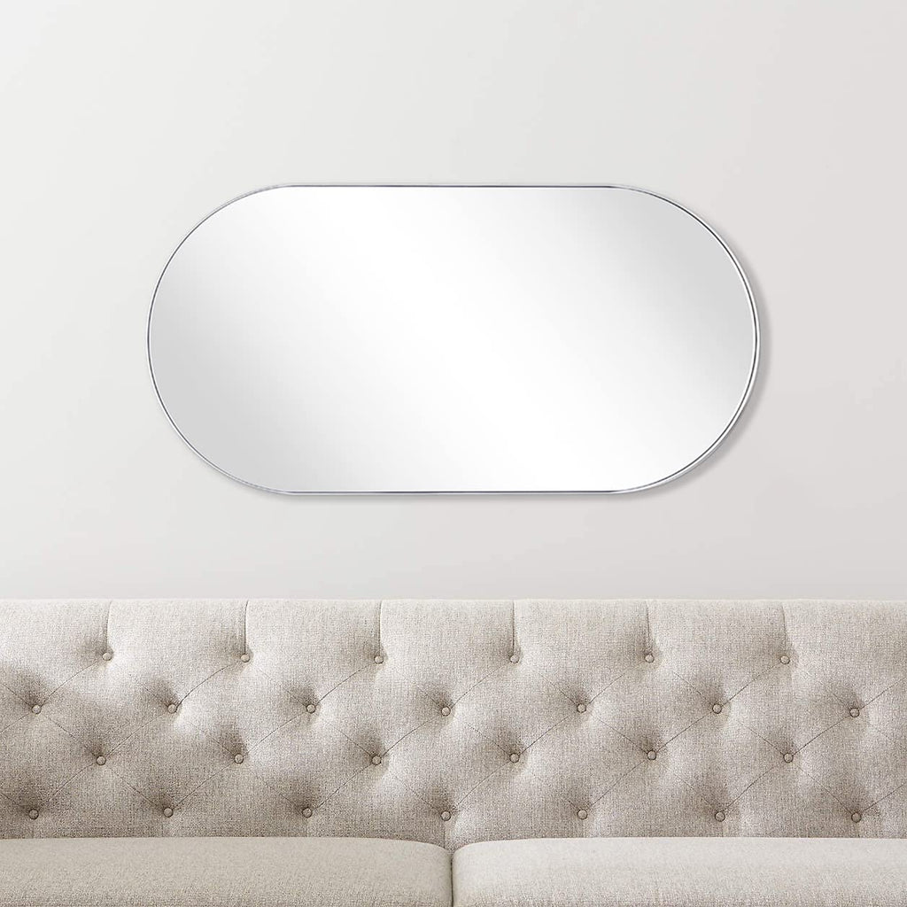 Chrome Oval Bathroom Mirror 20x40'' Pill Shaped Oblong Vanity Mirror Metal Framed Capsule Mirror for Wall in