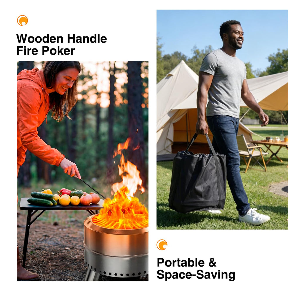 20 Inch Smokeless Fire Pit with Removable Ash Pan, Fire Pits for Outside Wood Burning, Portable Bonfire Outdoor
