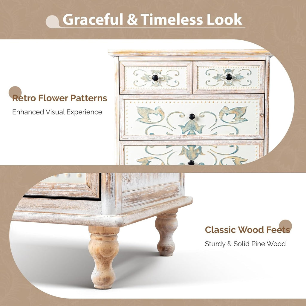 Dresser Wood Chest of Drawers , Tall Dresser 6 Drawer Chest Boho, Wooden Dressers with Drawers and Solid Wood Legs