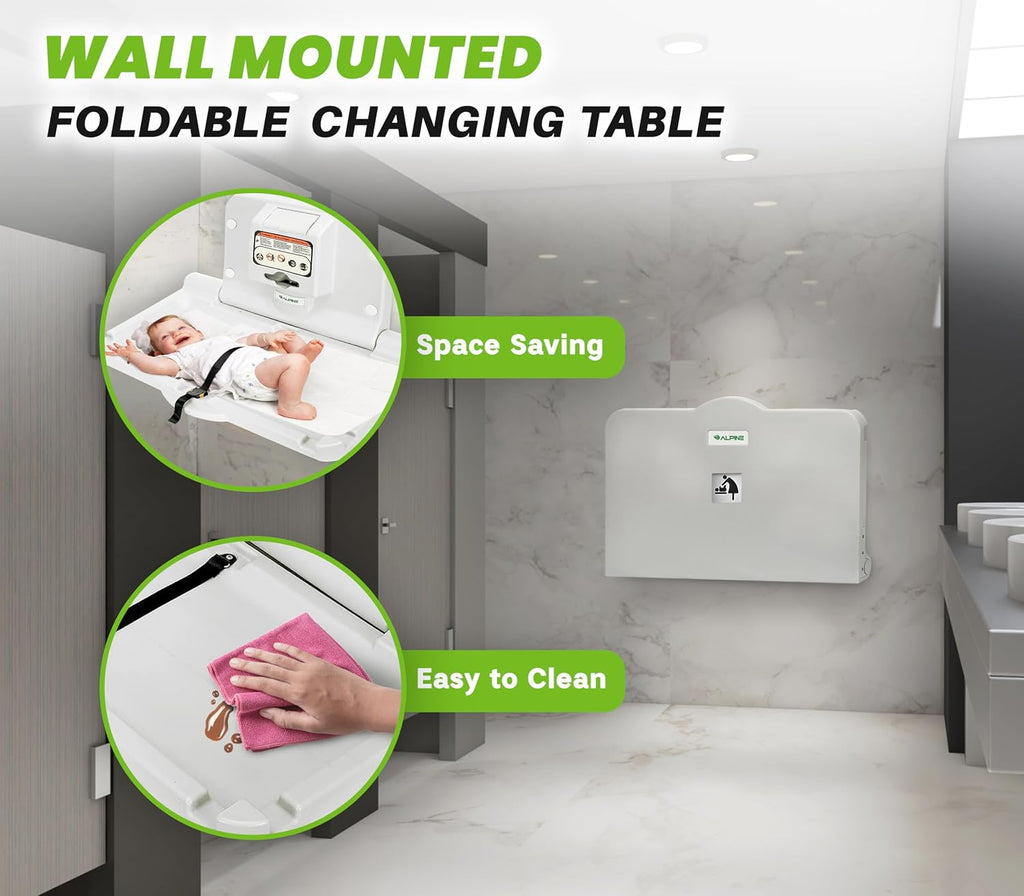 Wall Mounted Baby Changing Station - Horizontal Baby Changing Table Foldable Diaper Tables with Safety Strap for