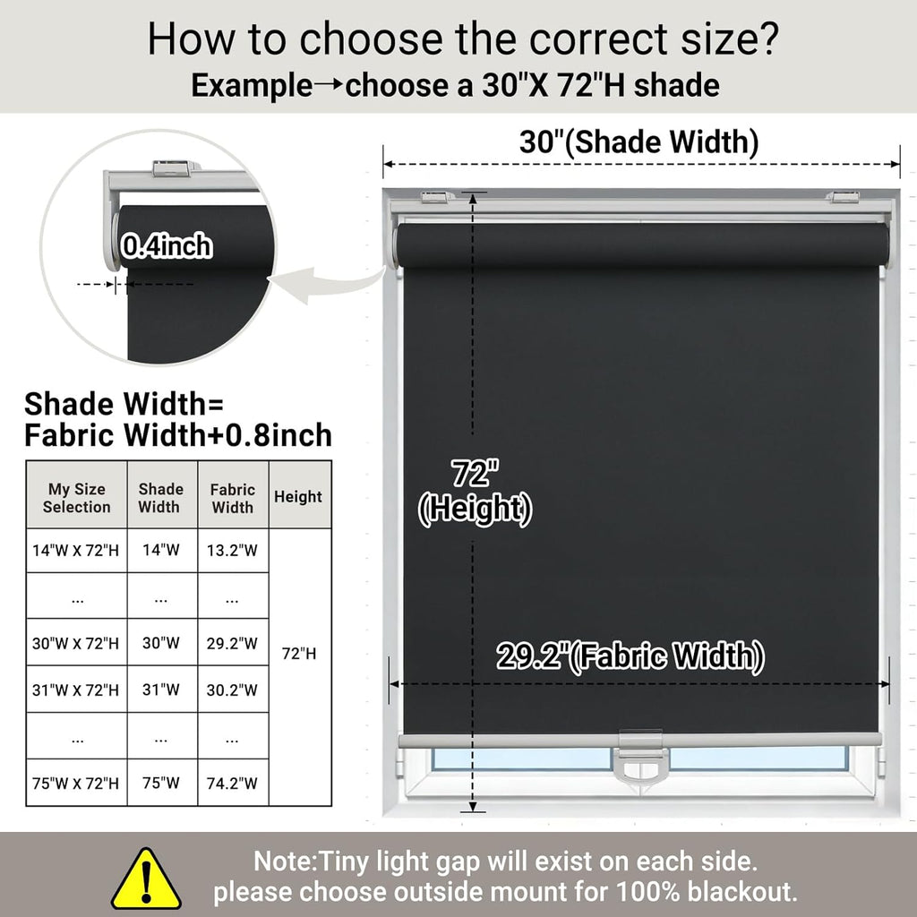 100% Blackout Indoor Cordless Roller Shades for Windows,Room Darkening Rolled Up Blinds with Spring System,Thermal