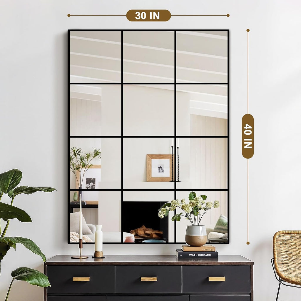 Window Mirrors for Wall Decor, Wall Mirrors Decorative Window Pane 30 x 40, Rectangular Metal Framed Wall Mounted