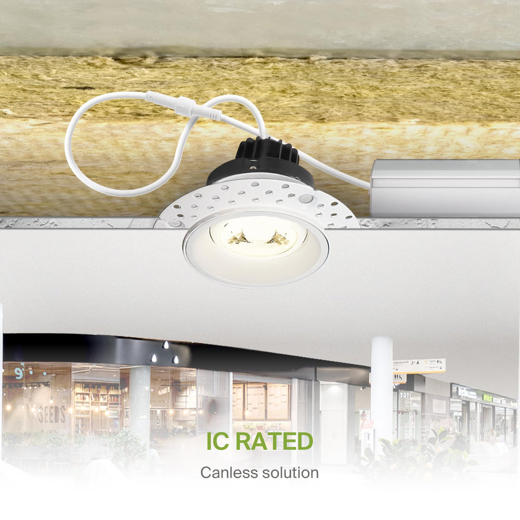 2 Inch Trimless Gimbal LED Recessed Ceiling Light Fixture, Adjustable Directional Downlight with Junction Box, 5CCT