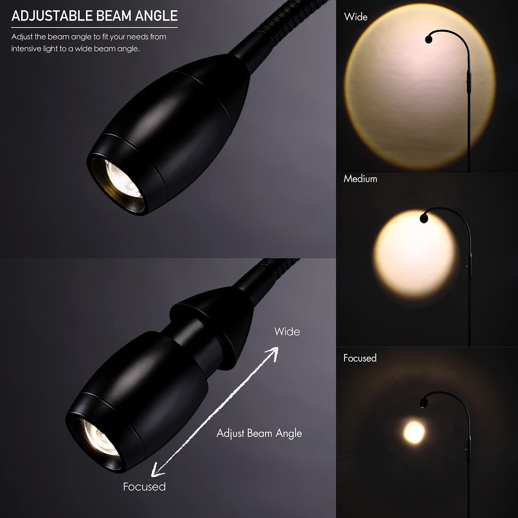 Ray - Adjustable LED Beam Floor Lamp, Dimmable and Zoomable Spotlight, Flexible Gooseneck, Reading/Crafting Standing