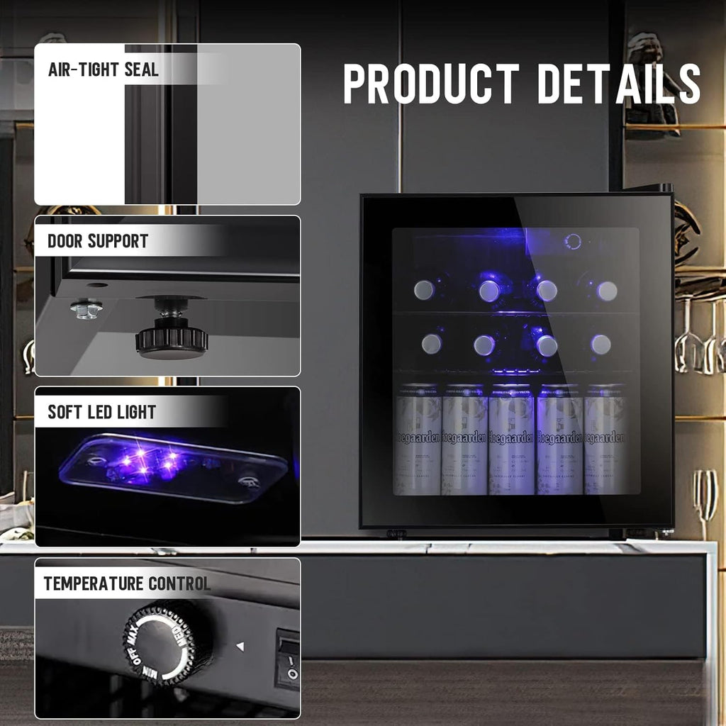 Mini Fridge Cooler - 70 Can Beverage Refrigerator Glass Door for Beer Soda or Wi