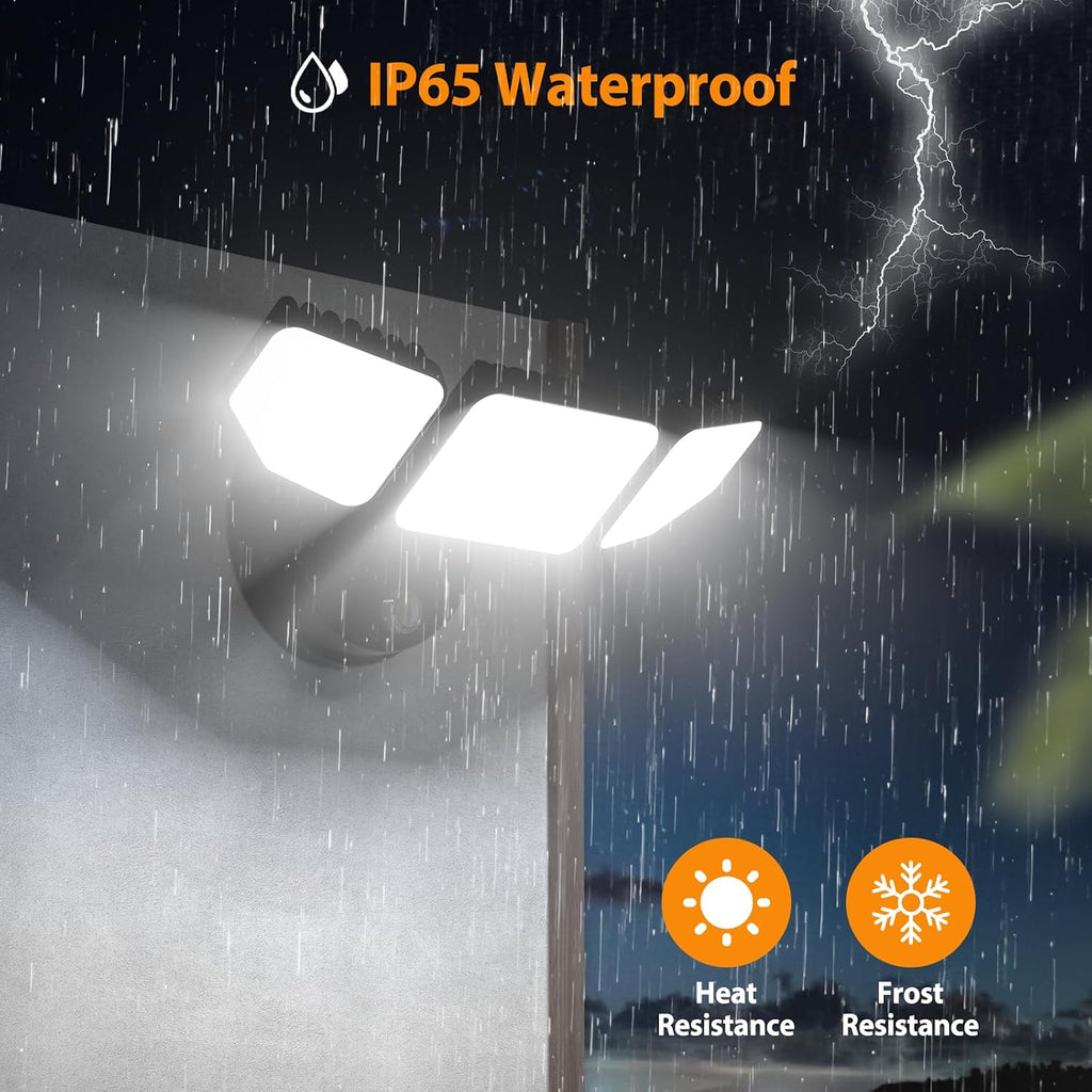 65W Dusk to Dawn Flood Lights Outdoor, 6500LM LED Outdoor Light, IP65 Waterproof, 6500K Daylight, 3 Adjustable Heads