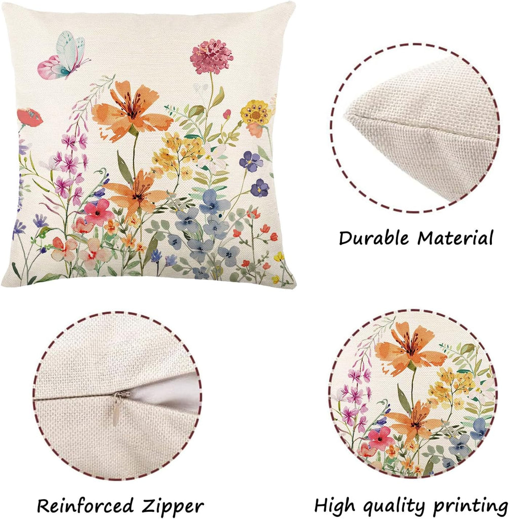 Spring Decorations, Outdoor Pillow Covers Springtime Farmhouse Throw Pillow Cover Garden Linen Cushion Case