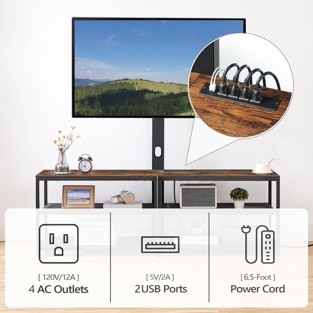 59" TV Stand with Mount and 4 Power Outlets, Entertainment Center Media Console, Swivel TV Stand Mount up to 75 inch