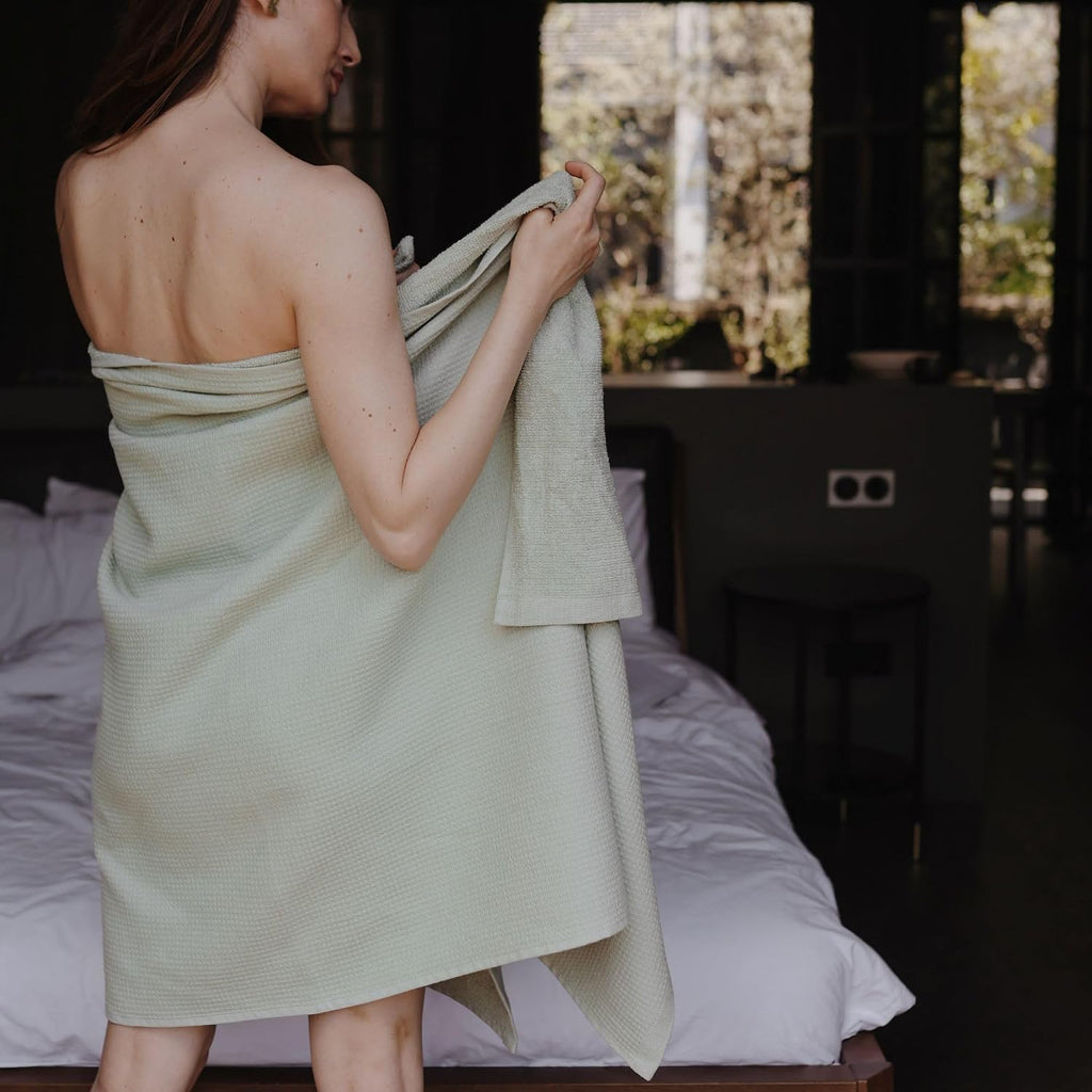 100% Turkish Cotton Dual-Sided Waffle and Terry Towel Set - Ultra Absorbent, Soft & Quick Dry - Bath Towels, Hand