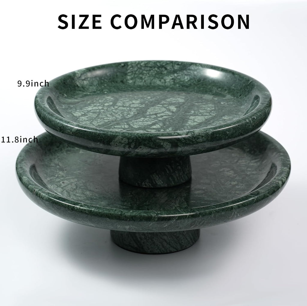 Marble Fruit Bowl - 11.8" Green Decorative Stone Pedestal Bowls Decor, Footed Fruits Holder For Dining Table Counter