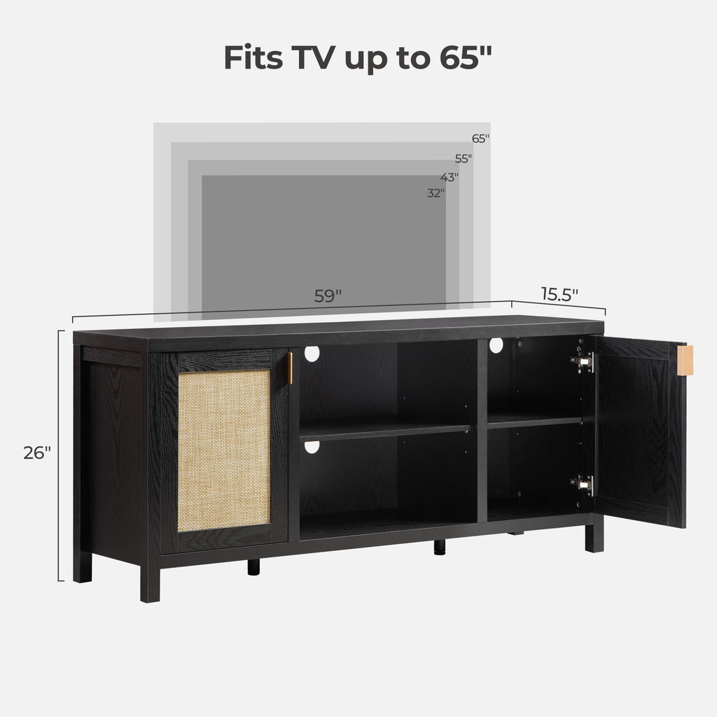 Black Rattan TV Stand 59" TV Console