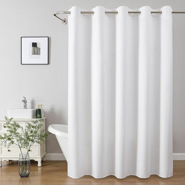 No Hook Waffle Shower Curtain, No Liner Needed, 71x74 Inch, White | 100% waterproof TPU-laminated backing, magnetic