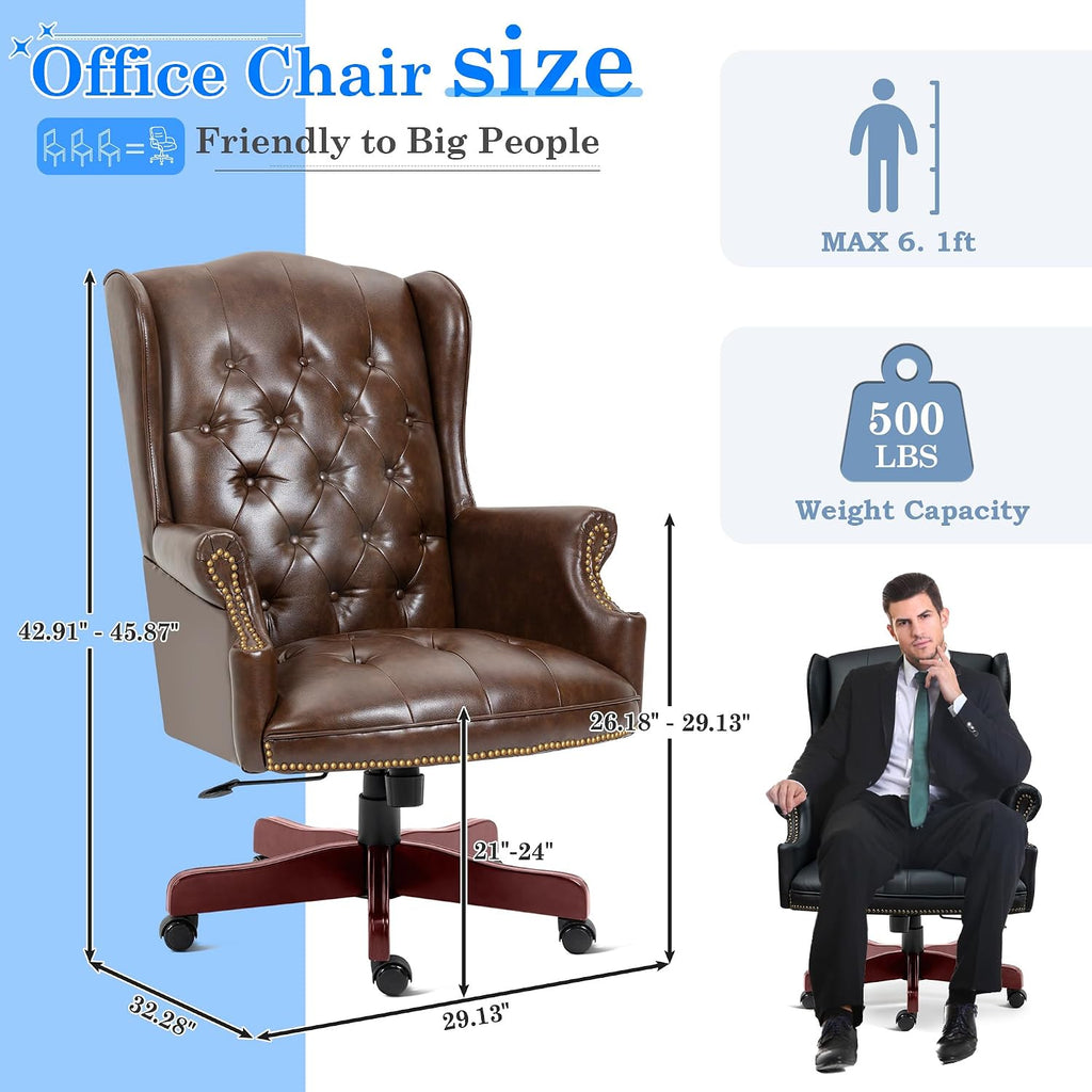 Big and Tall Executive, Ergonomic 360° Swivel Recliner Chair, Retro Brown Faux Leather Home Office Desk Chairs