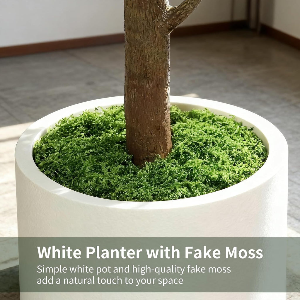 5FT Artificial Fiddle Leaf Fig Tree with White Planter & Fake Moss, Realistic Faux Ficus Lyrata Floor Plant Home