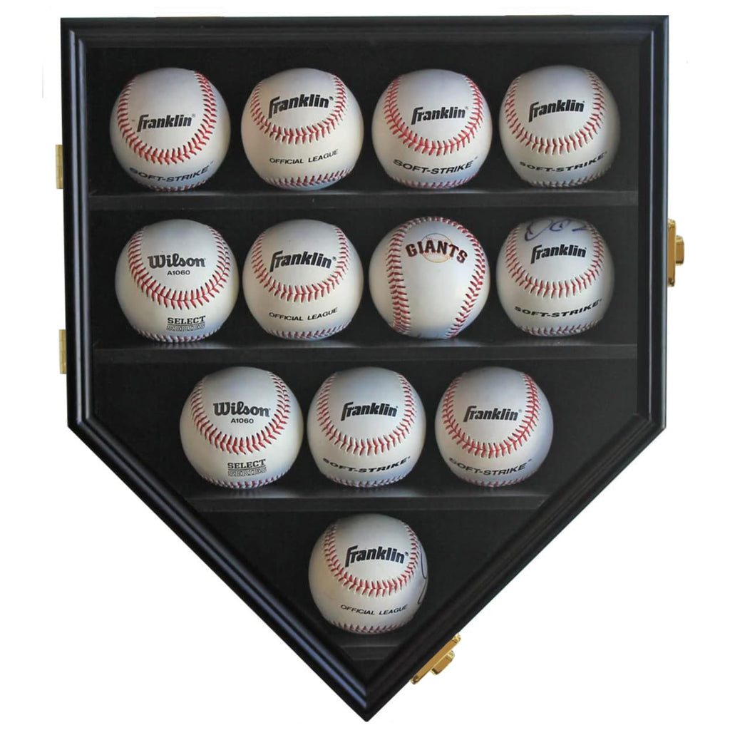 Pro 98% UV Baseball Display Case Frame Shadow Box Wall Cabinet Stand 12 Slots with Lockable Homerun and Autograph