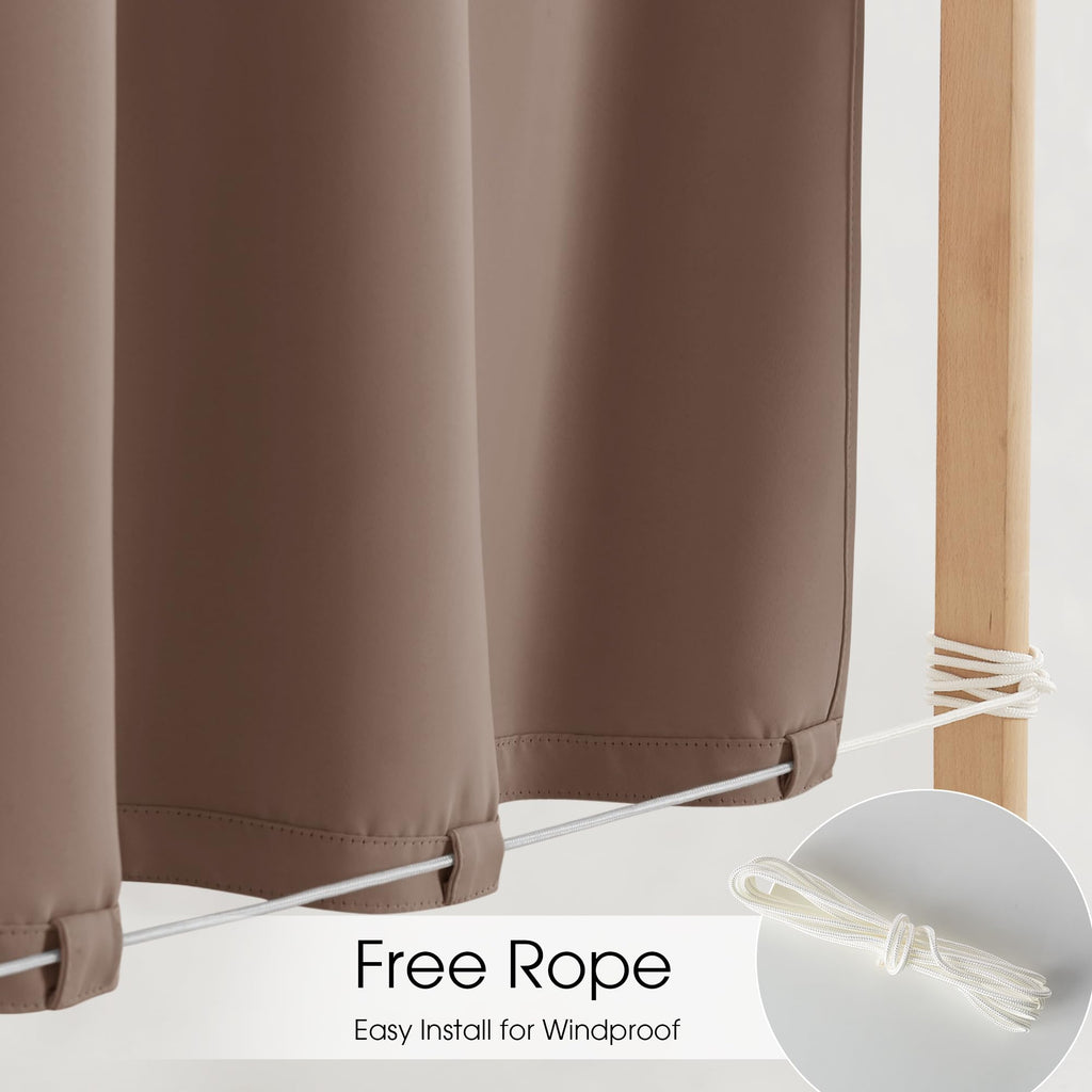 2 Panels Outdoor Curtains Adhesive Top, Taupe