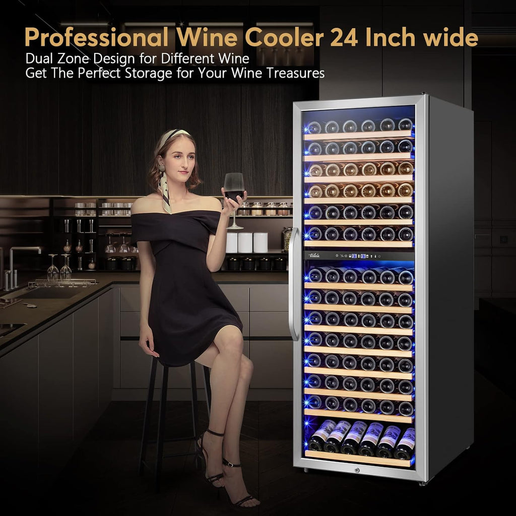 24 Inch Wine Cooler Fridge Dual Zone, Professional Large Capacity High Wine Refr