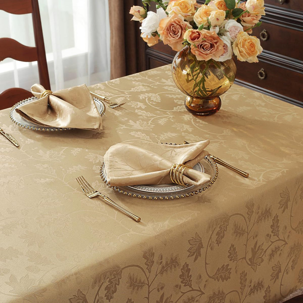 Gold Jacquard Fall Thanksgiving Tablecloth Rectangle, 52"x70"