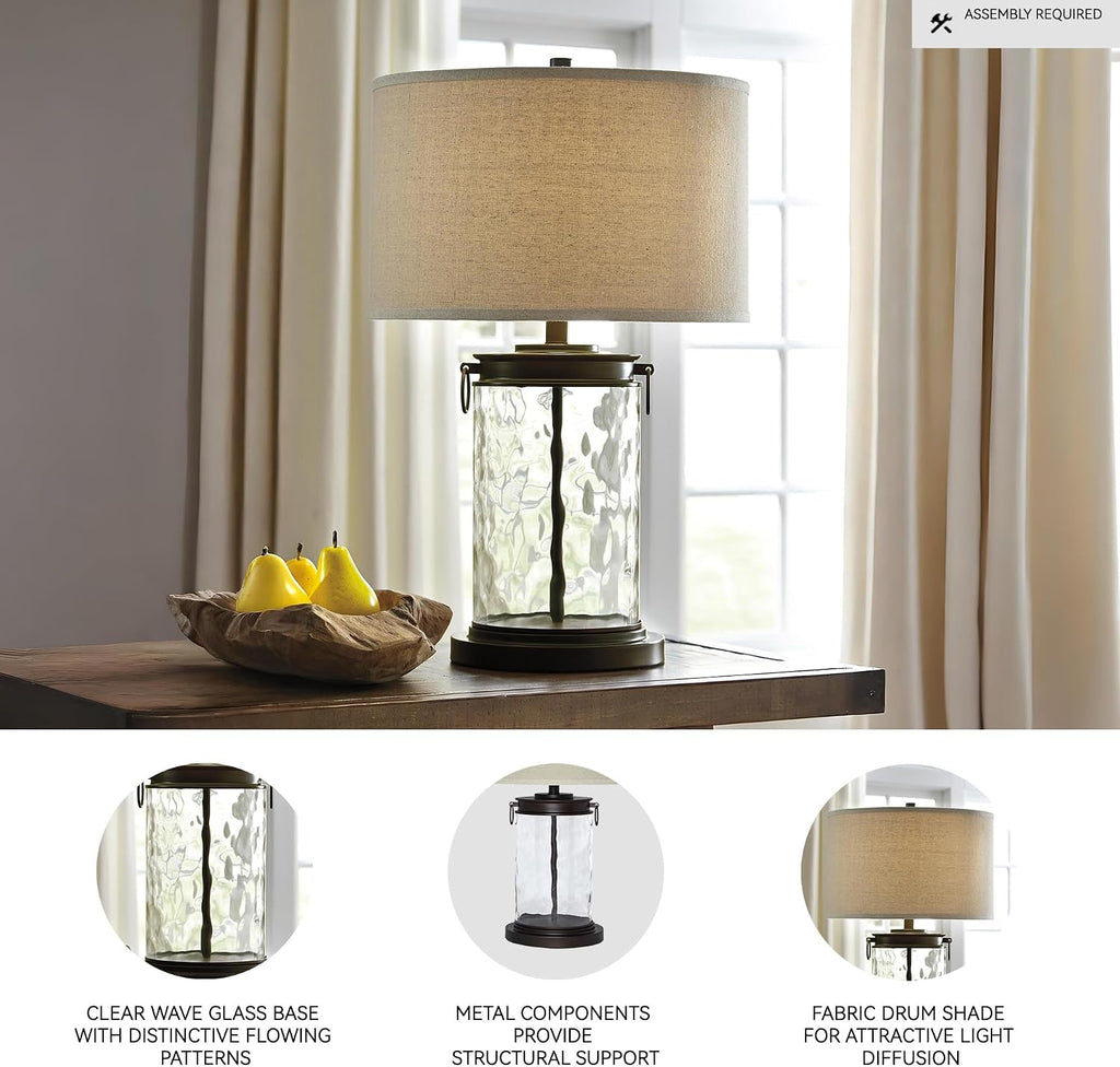 Signature Design by Ashley Tailynn Modern 25.25" Glass Table Lamp with Hardback Shade, Clear