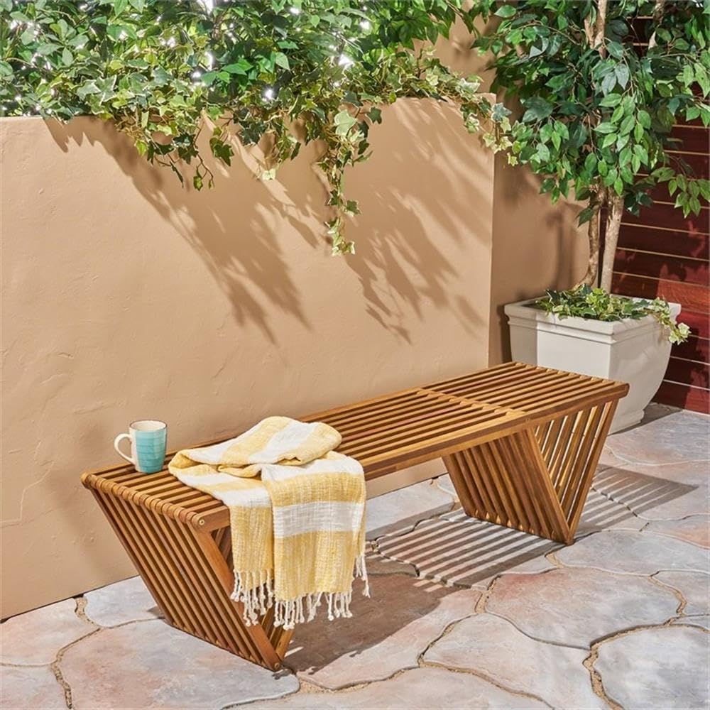 Esme Outdoor Acacia Wood Bench, Teak Finish