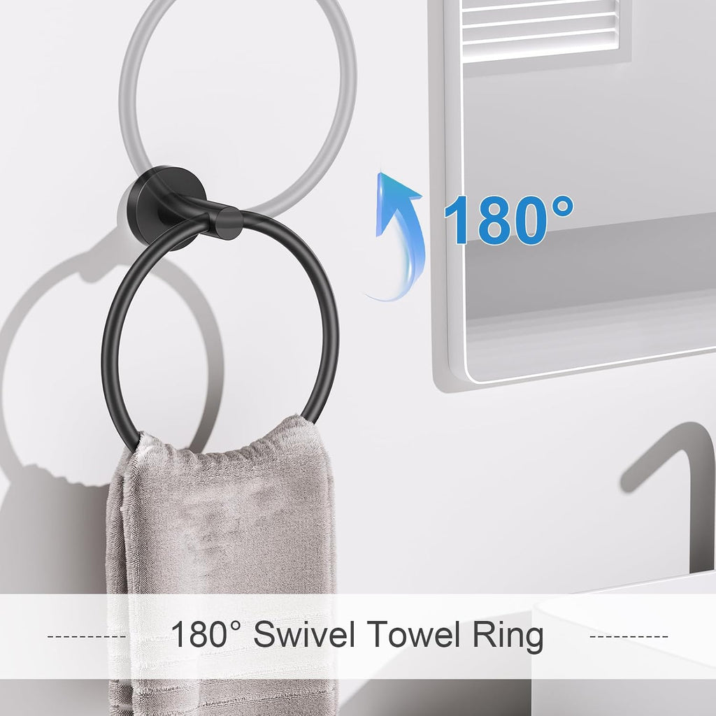 Matte Black Bathroom Hardware Set, 5 Pieces Black Towel Bar Bathroom Accessories Set, Upgraded Toilet Paper Holder