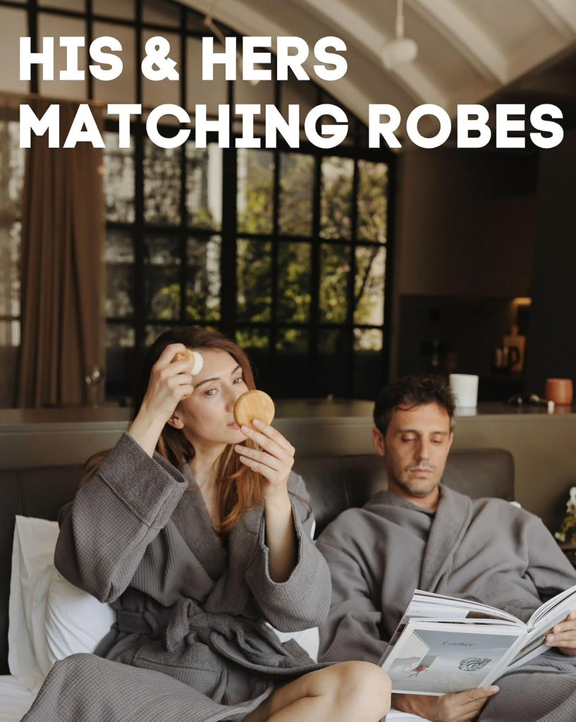 Cotton Waffle Bathrobe, Luxury Spa Hotel Shawl Collar Robe for Women & Men, Plush Terry Inside