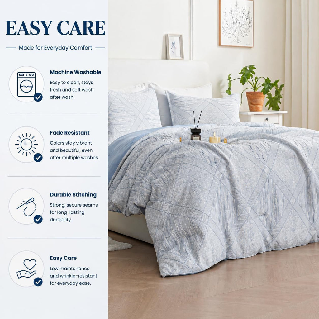 Comforter Set, Blue Diamond Jacquard Bedding Set 2 Pc