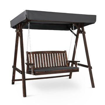 4FT Heavy Duty Wooden Porch Swing with Stand and Canopy, Rustic