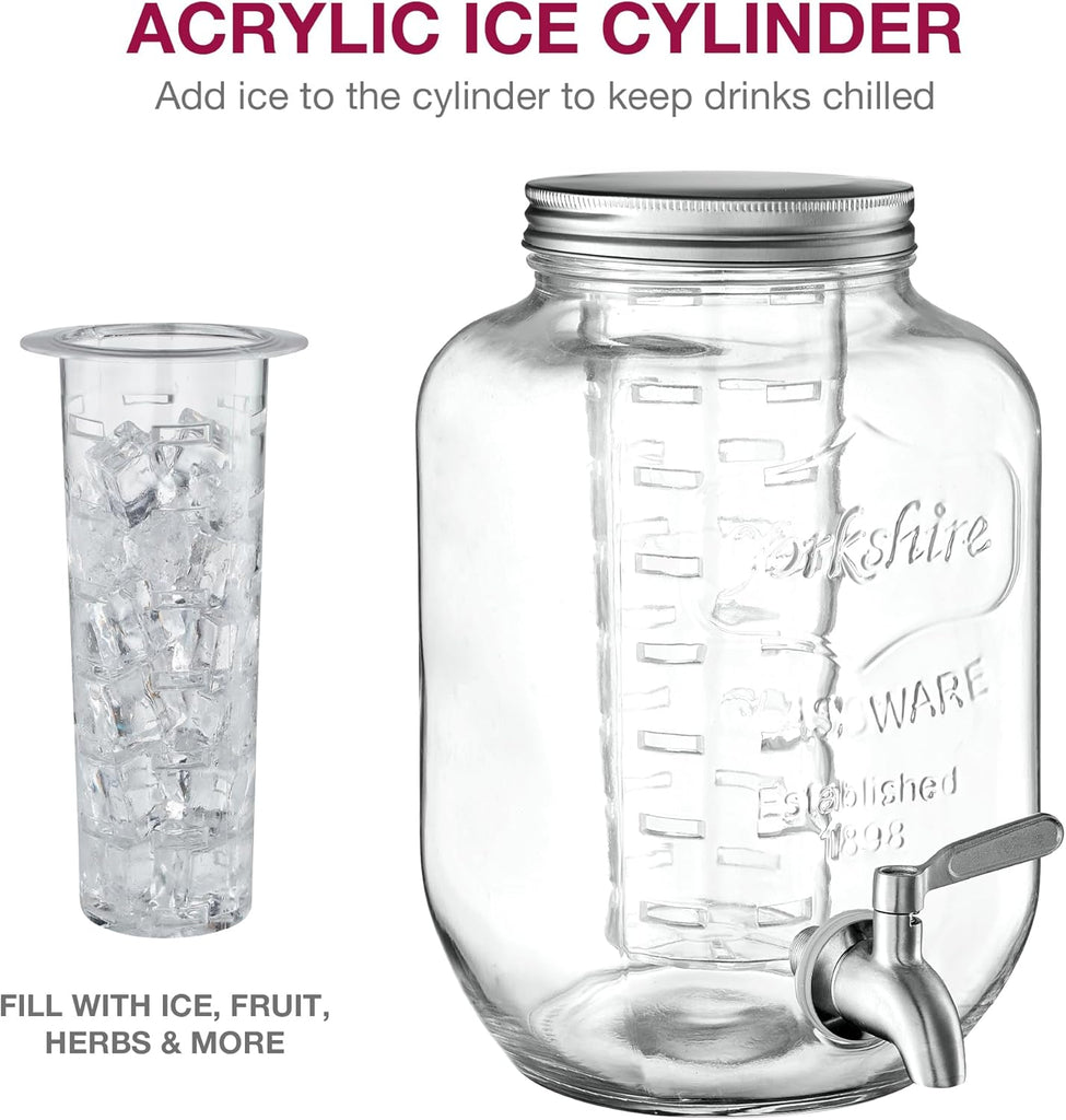 Glass Drink Dispenser with Stand & Stainless Steel Spigot - 1 Gallon drink dispensers for parties, glass beverage