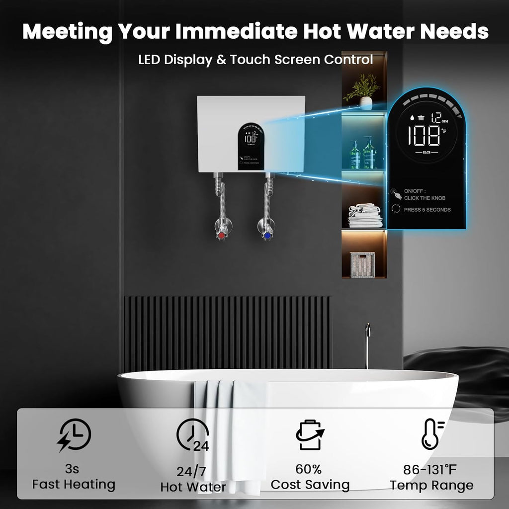 Tankless Water Heater Electric, 13kW 240Volt On Demand Instant Hot Water Heater with LED Digital Display