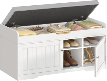 2-Tier Storage Bench, Shoe Bench with Adjustable Shelf & Lift Top Storage, Entryway Bench with Cushioned Seat,13.8"D
