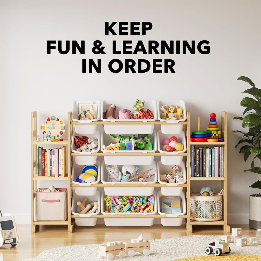 Toy Storage Organizer with 6 Shelves and 12 Bins, Bookshelf/Bookcase, Kids Bin Shelf, Toys Box Organization & Room
