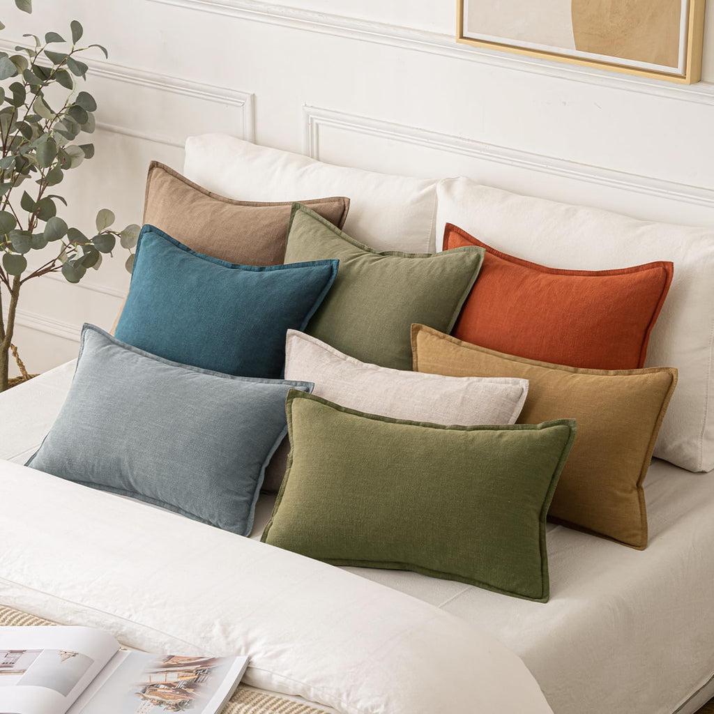 Decorative Linen Lumbar Pillow Covers 12x20 Inch Natural Beige Boho Farmhouse Neutral Couch Throw Pillows