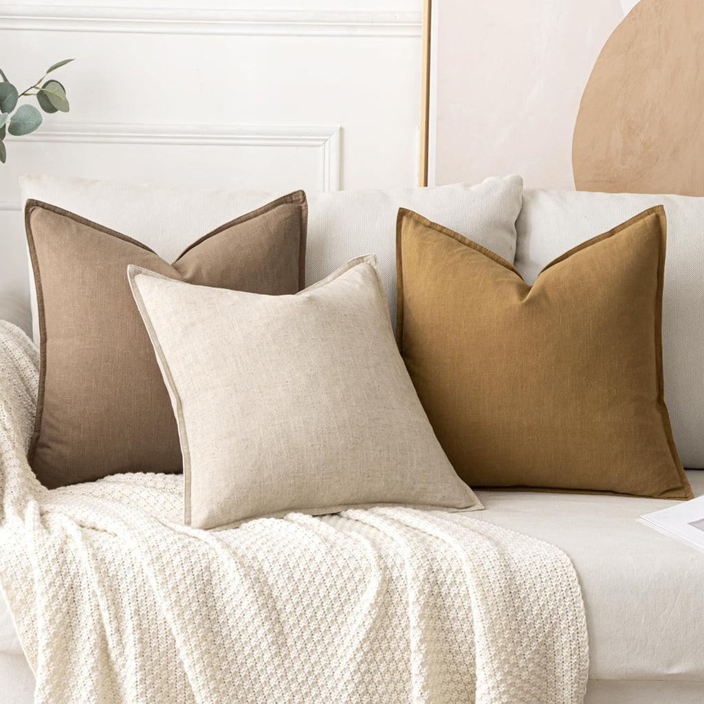 Decorative Linen Lumbar Pillow Covers 12x20 Inch Natural Beige Boho Farmhouse Neutral Couch Throw Pillows