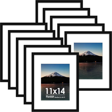 11x14 Picture Frame Sef of 10, for Wall Gallery Decor, Black | Display Pictures 8x10 with Mat or 11 x 14 Without Mat