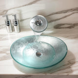 Oval Glass Vessel Sink with Faucet and Pop-Up Drain 22x14 Inch Silver Tempered Glass Bathroom Washbasin Boat Shape