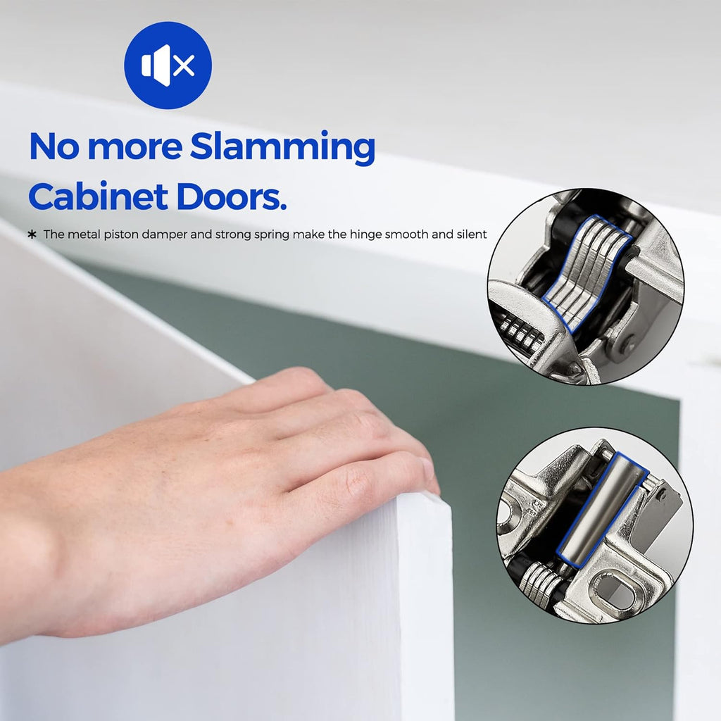 60 Pack 30 Pairs Short Arm Kitchen Cabinet Hinges for 1/2 Inch Overlay Cabinet, Brushed Nickel 105 Degree Opening Angle