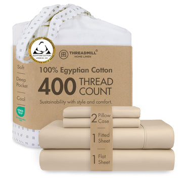 400 Thread Count Egyptian Cotton Queen Sheet Set, Sateen, Beige