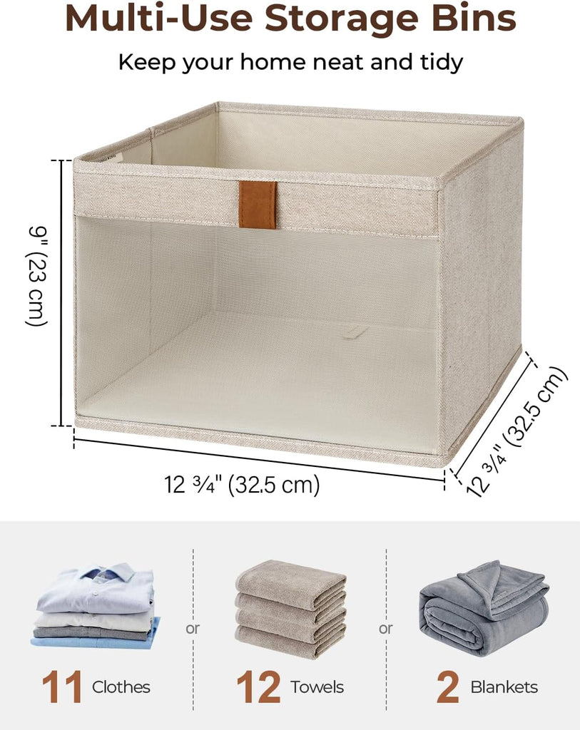 Closet Storage Bins, Large Storage Baskets with Clear Window and Handles, Foldable Fabric Organizer for Clothes